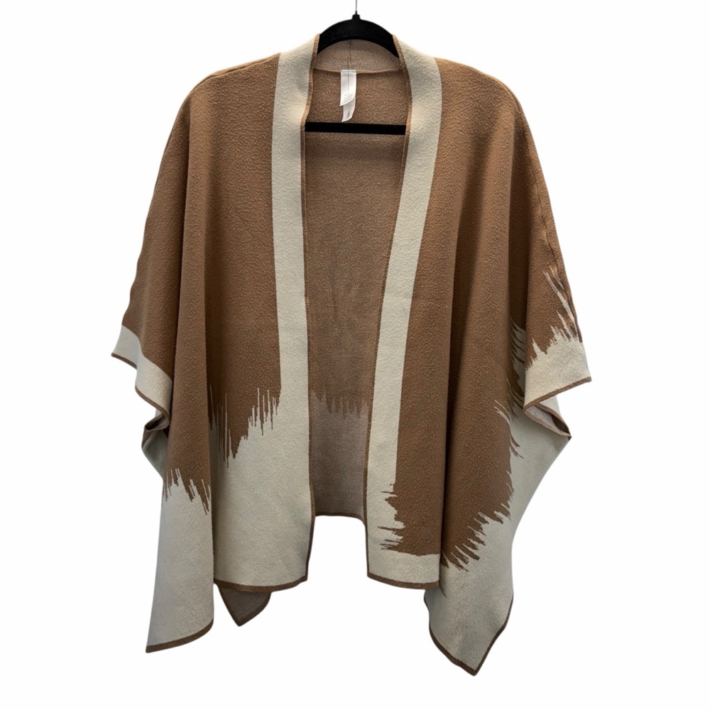 Marla Wynne Knit Kimono Cardigan L Brown Cream Colorblock Open Front